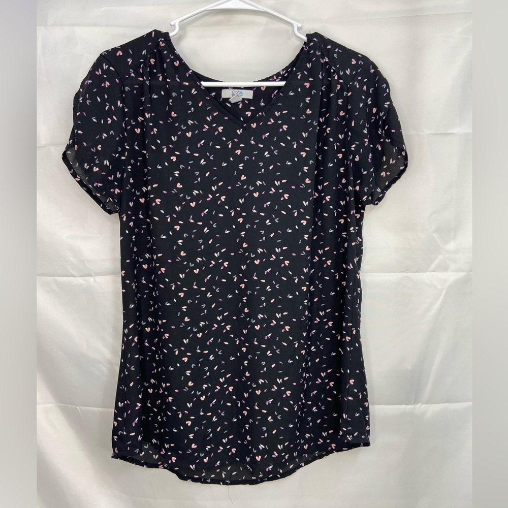 NWOT Croft & Barrow women’s‎ black pink print v-neck sheer relaxed blouse medium